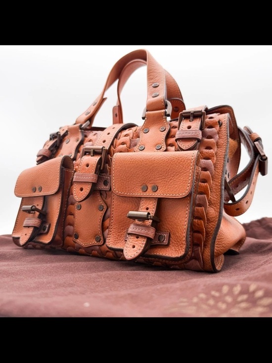 Mulberry Handbags - Mulberry Tan Leather Buckle-Front Braided Satchel